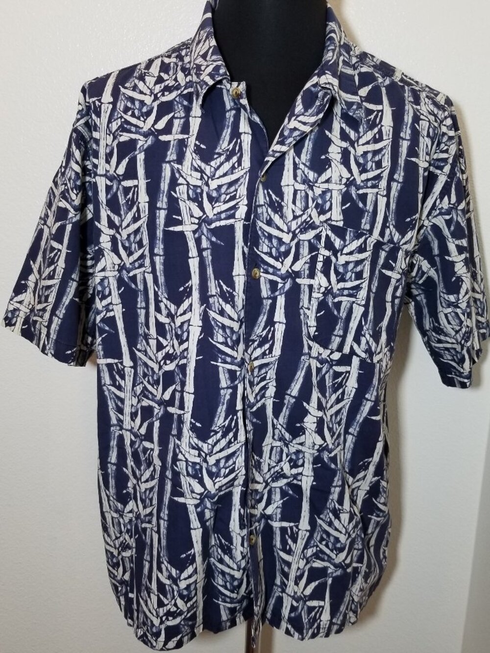 Beach Native Mens XL Navy Short Sleeve Button Up Shirt Island Bamboo Tropical